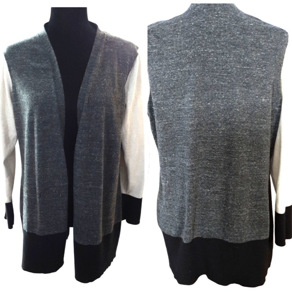 Van Heusen Gray Tweed/Cream/Black Color Block Open‎ Cardigan XL (16)